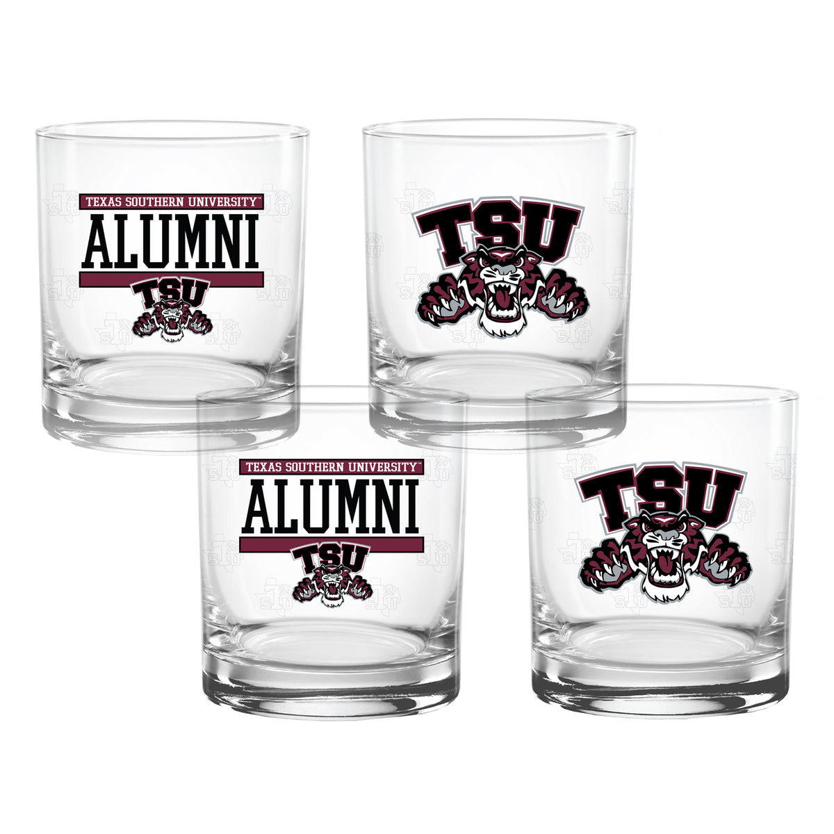 Set of 4 Texas Southern Tigers 14oz XD Alumni Rocks Glasses