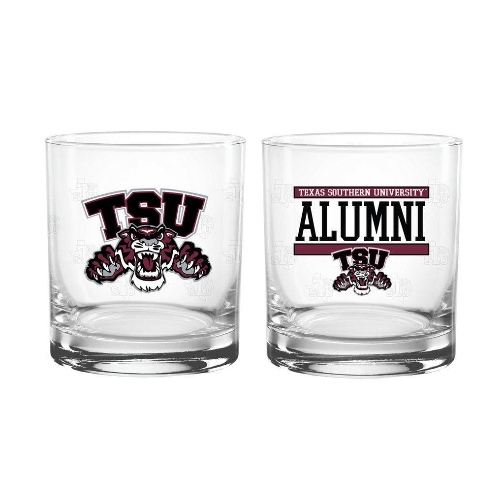 Set of 2 Texas Southern Tigers 14oz XD Alumni Rocks Glasses