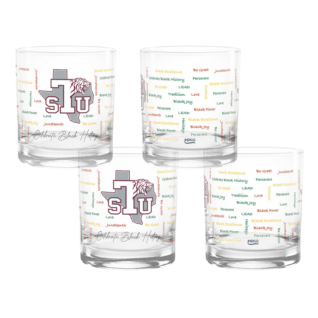 Set of 4 Texas Southern Tigers 14oz BHM Rocks Glasses
