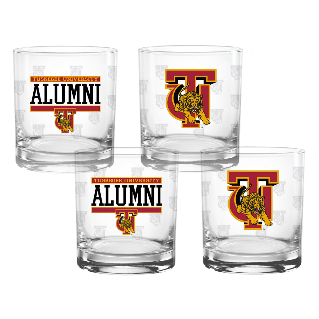 Set of 4 Tuskegee Golden Tigers 14oz XD Alumni Rocks Glasses
