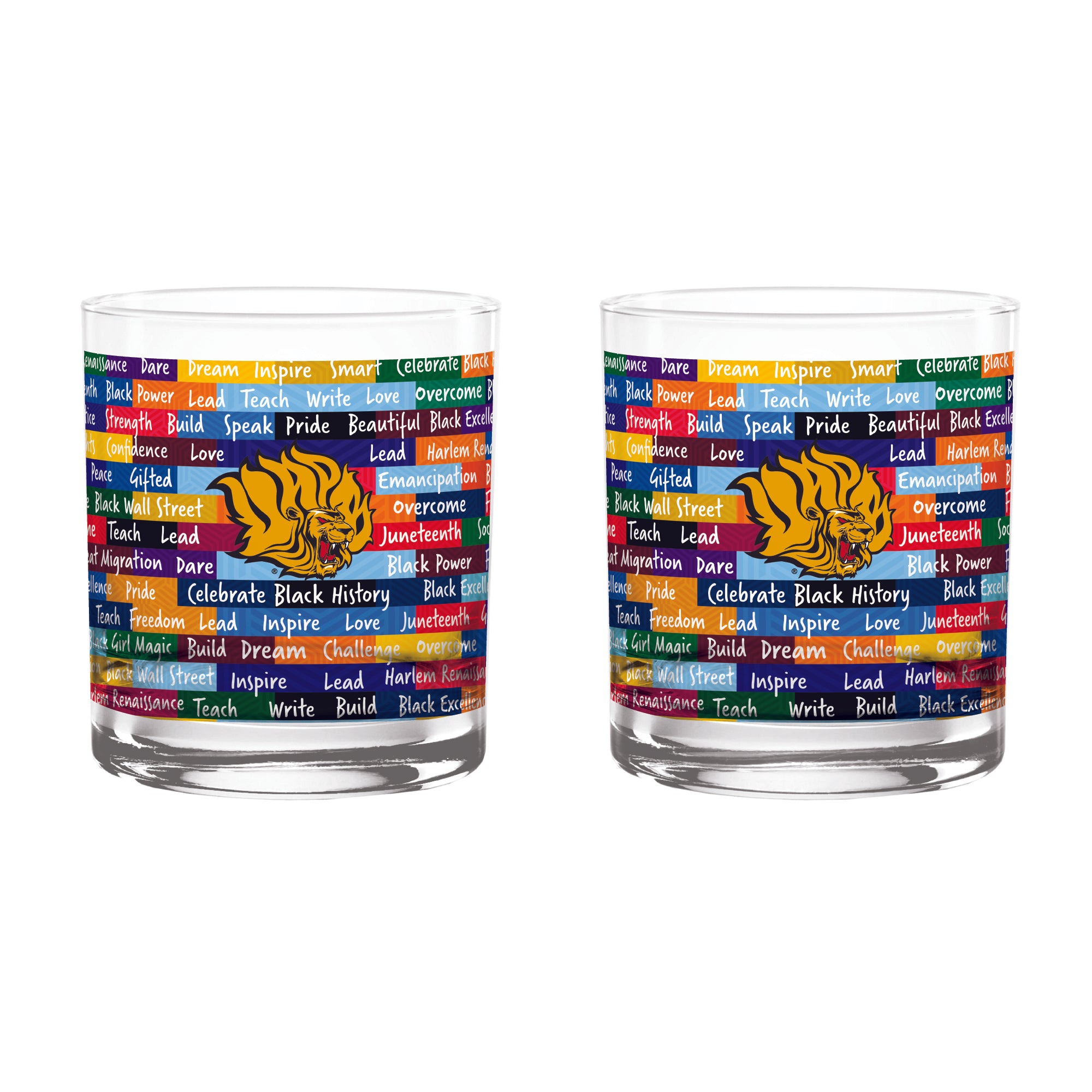 Arkansas-Pine Bluff Golden Lions 14oz BHM Rocks Glasses | Set of 2