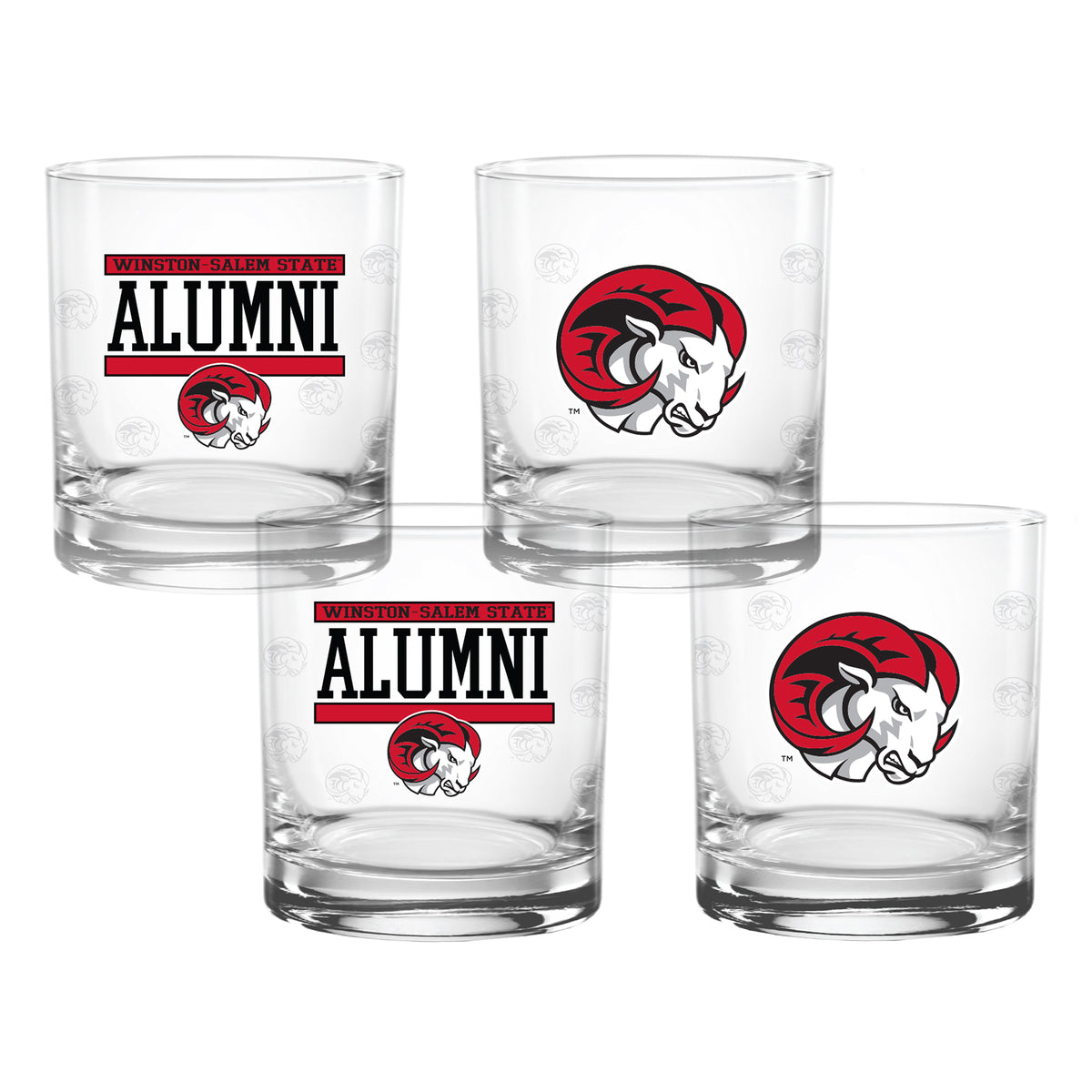 Set of 4 Winston Salem State Rams 14oz XD Alumni Rocks Glasses