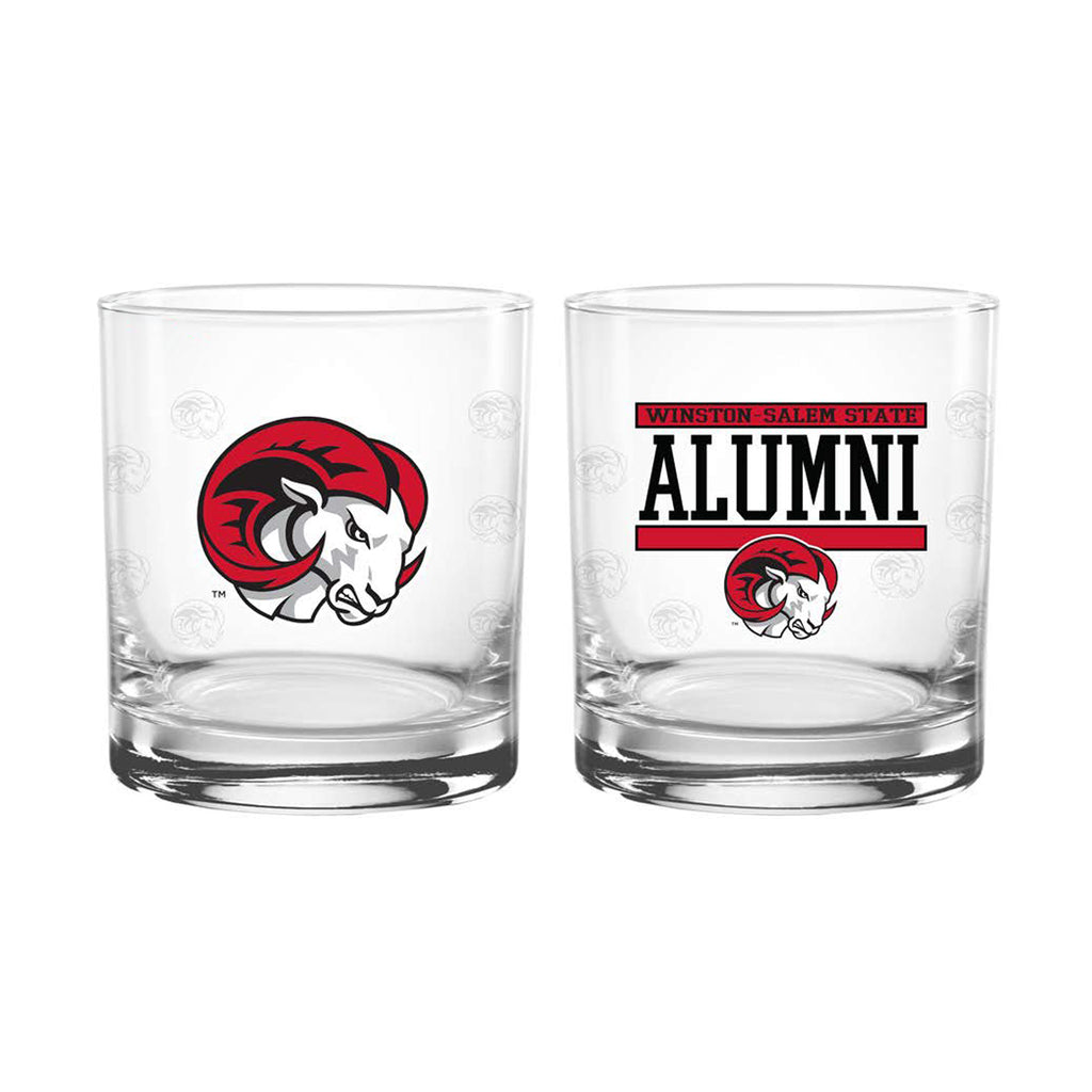 Set of 2 Winston Salem State Rams 14oz XD Alumni Rocks Glasses