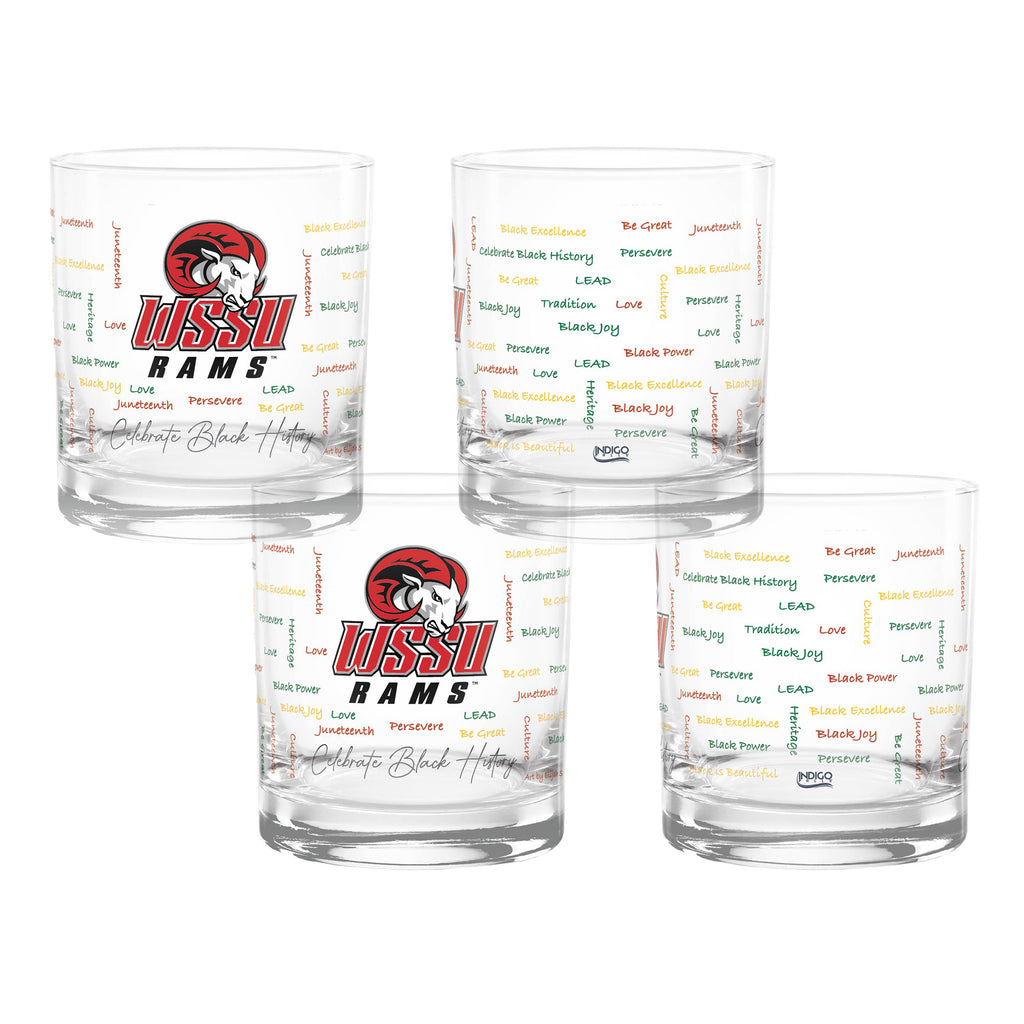 Set of 4 Winston Salem State Rams 14oz BHM Rocks Glasses