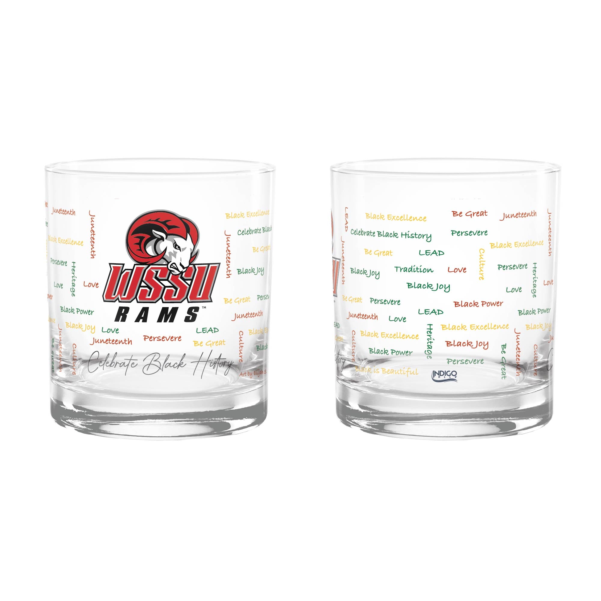 Set of 2 Winston Salem Rams 14oz BHM Rocks Glasses