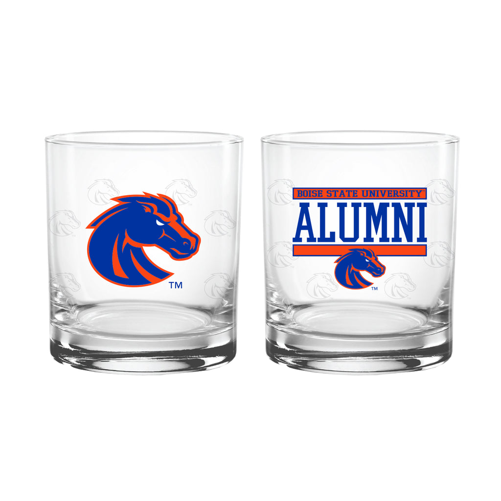 Set of 2 Boise State Broncos 14oz Alumni Rocks Glasses