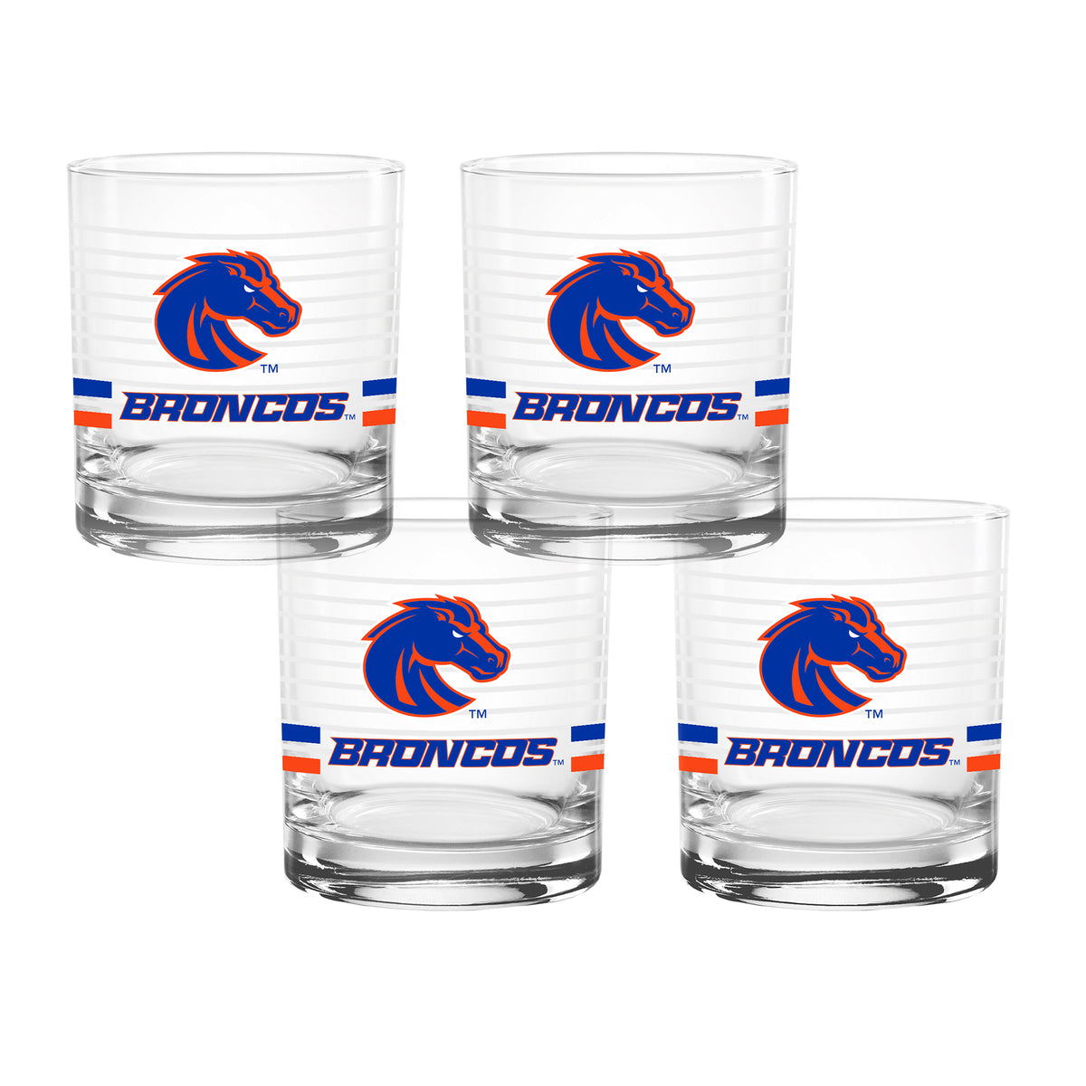 Set of 4 Boise State Broncos 14oz Ring Rocks Glasses