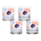 Set of 4 Boise State Broncos Campus Line Art 14oz Rocks Glasses