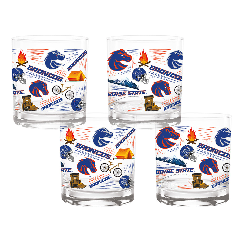 Set of 4 Boise State Broncos 14oz Local Rocks Glasses