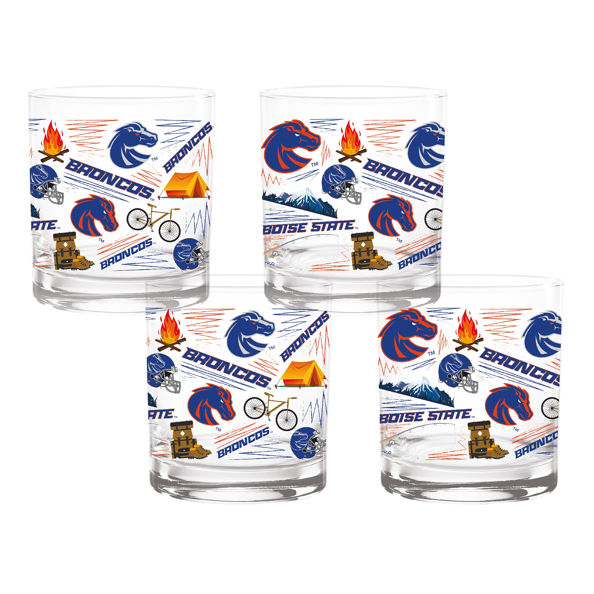 Set of 4 Boise State Broncos 14oz Local Rocks Glasses