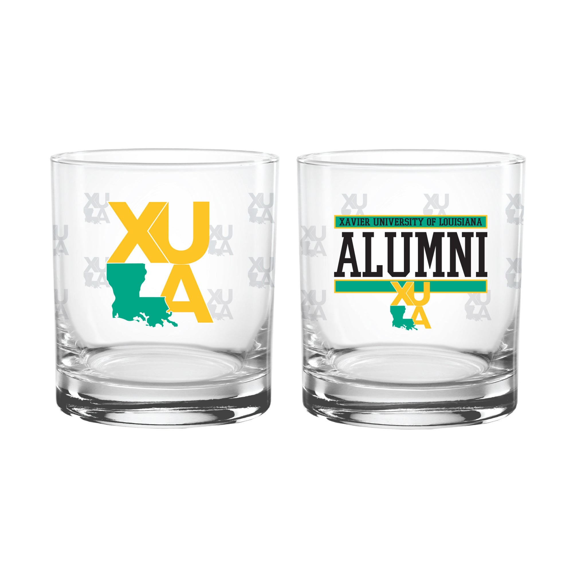 Set of 2 Xavier Louisiana Gold Rush-Nuggets 14oz XD Alumni Rocks Glasses