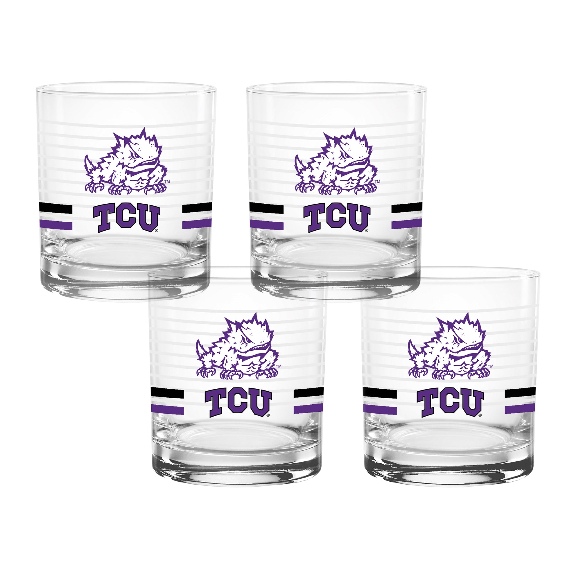 Set of 4 TCU Horned Frogs 14oz Ring Rocks Glasses