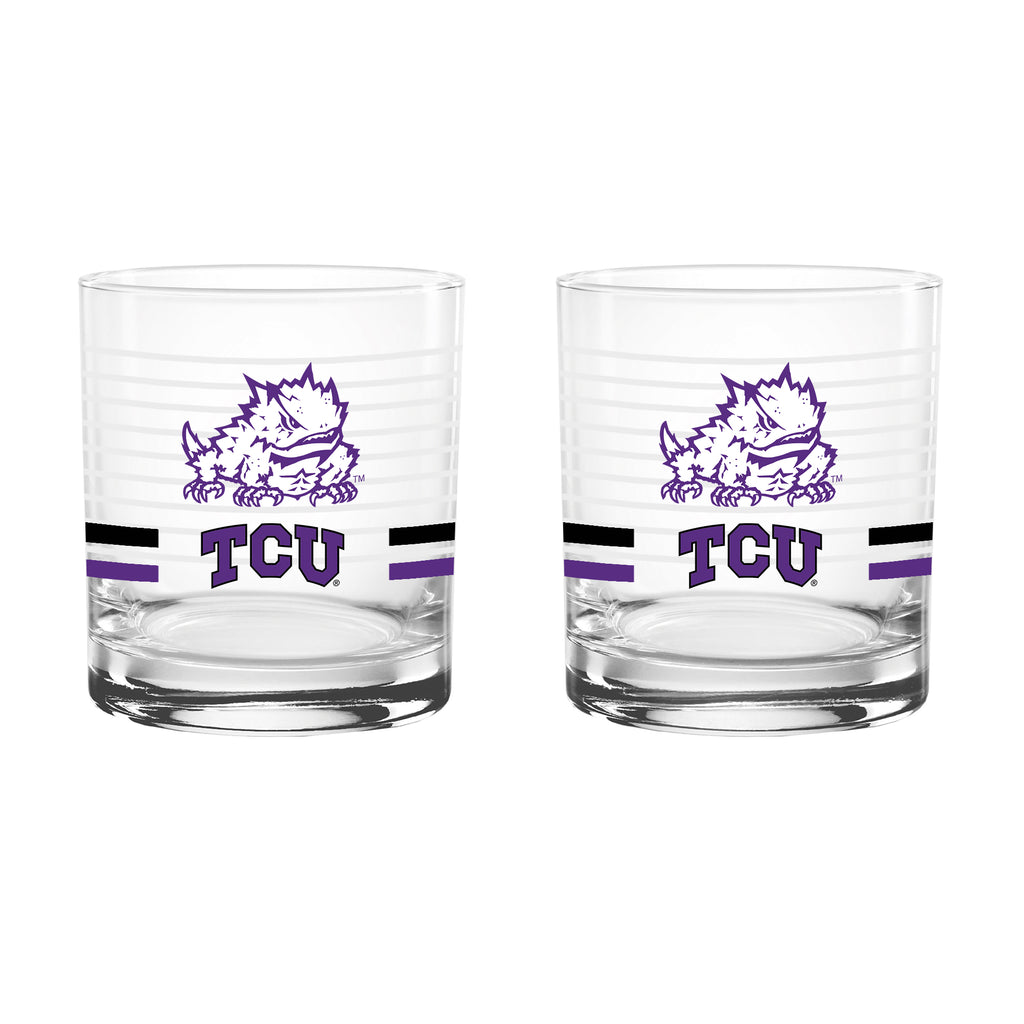 Set of 2 TCU Horned Frogs 14oz Ring Rocks Glasses