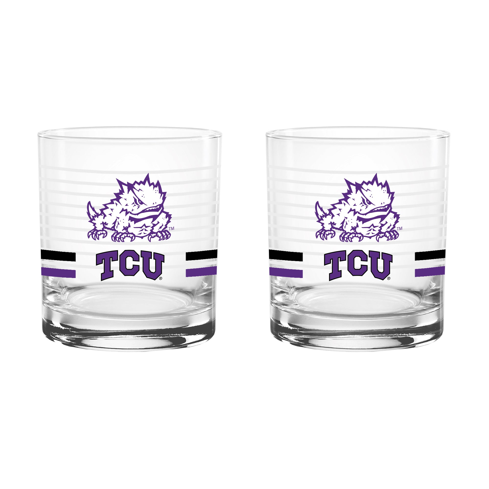 Set of 2 TCU Horned Frogs 14oz Ring Rocks Glasses