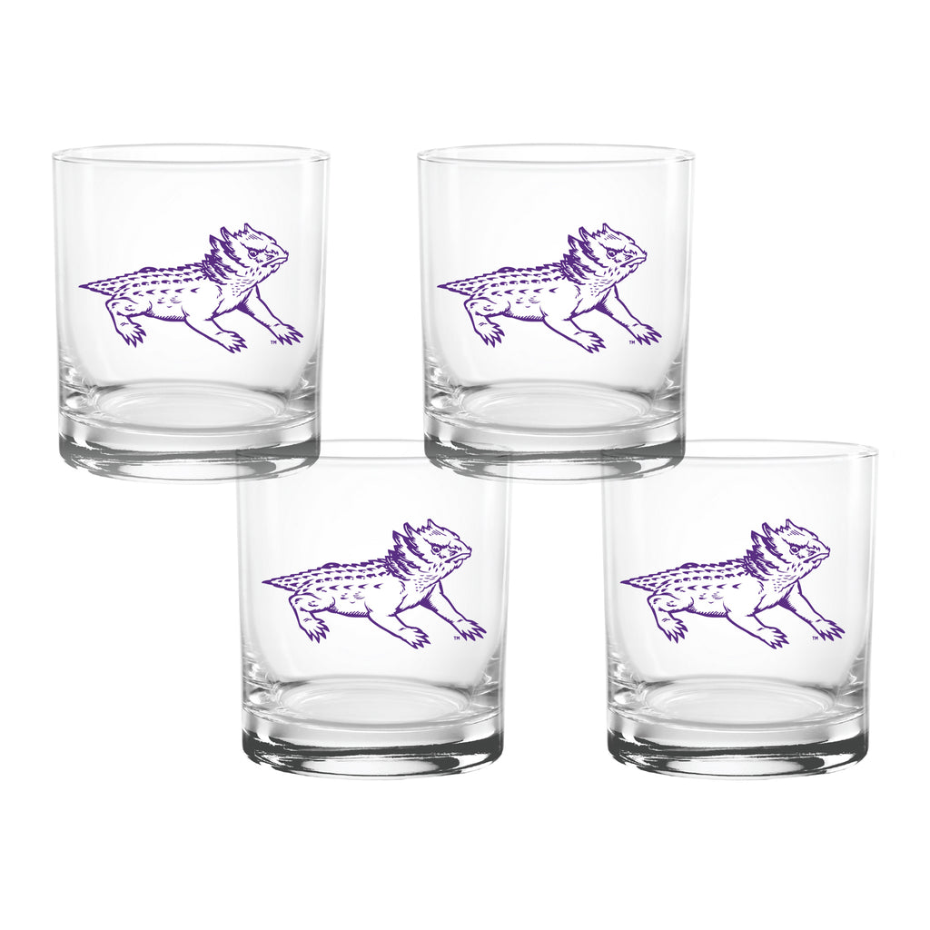 Set of 4 TCU Horned Frogs College Vault Sketch 14oz Rocks Glasses
