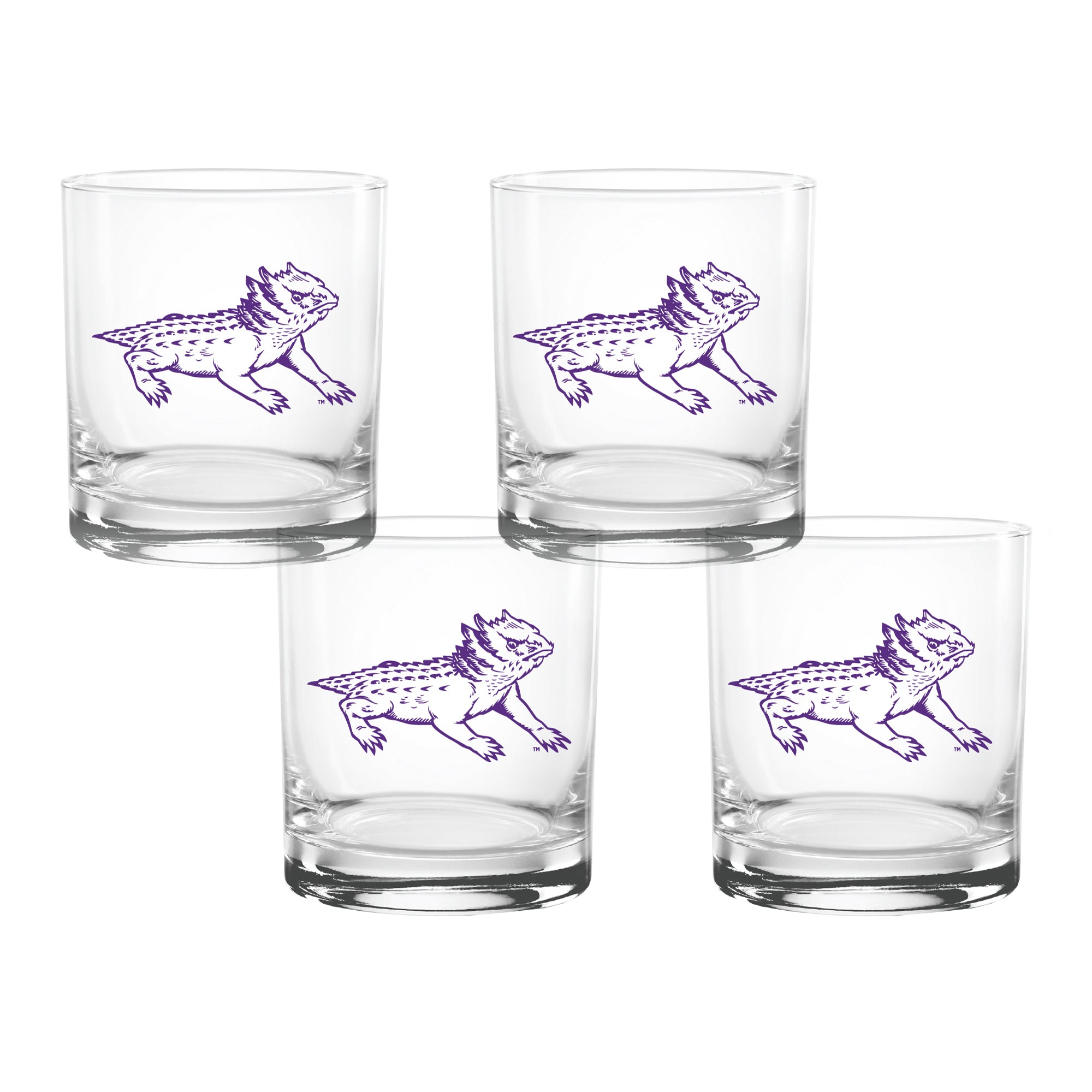 Set of 4 TCU Horned Frogs College Vault Sketch 14oz Rocks Glasses