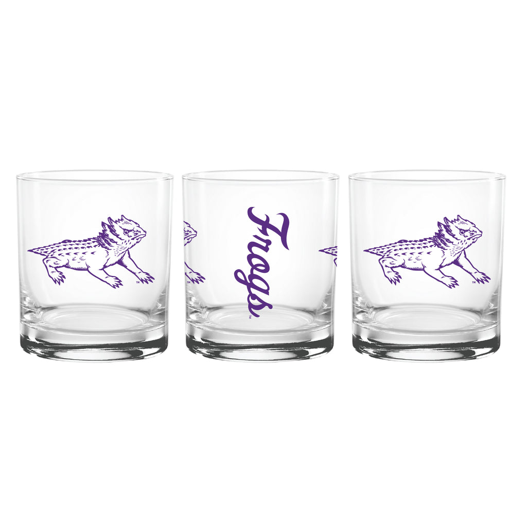 Set of 2 TCU Horned Frogs College Vault Sketch 14oz Rocks Glasses