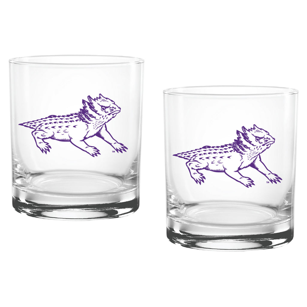 Set of 2 TCU Horned Frogs College Vault Sketch 14oz Rocks Glasses