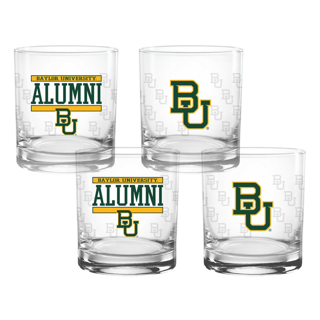Set of 4 Baylor Bears 14oz Alumni Rocks Glasses