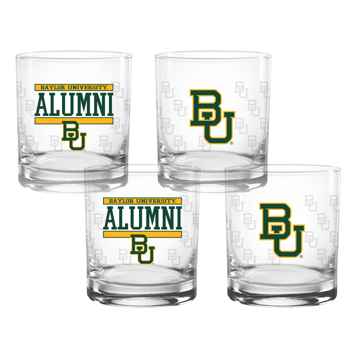 Set of 4 Baylor Bears 14oz Alumni Rocks Glasses