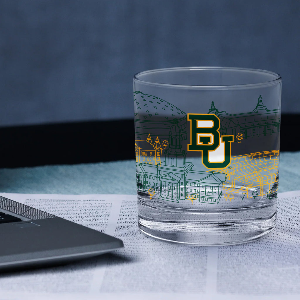 Set of 4 Baylor Bears Campus Line Art 14oz Rocks Glasses