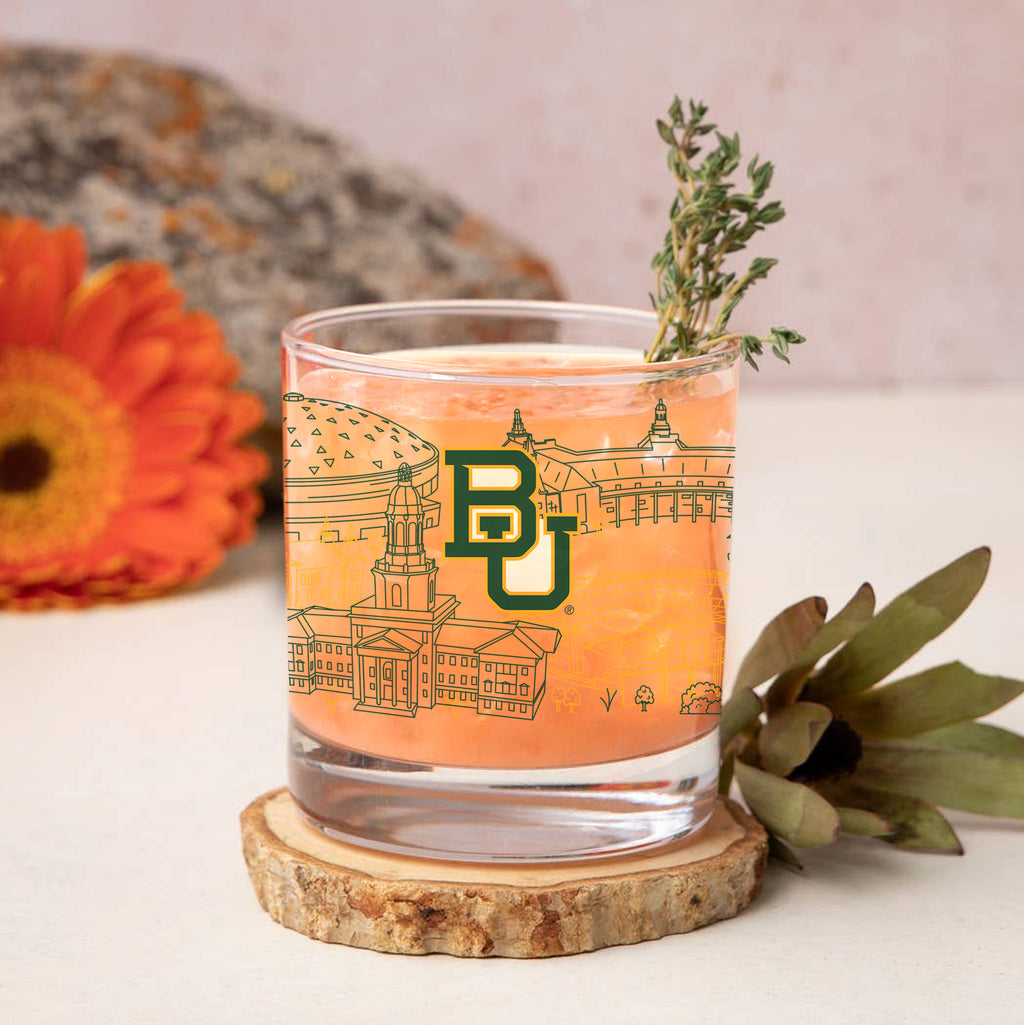 Set of 4 Baylor Bears Campus Line Art 14oz Rocks Glasses