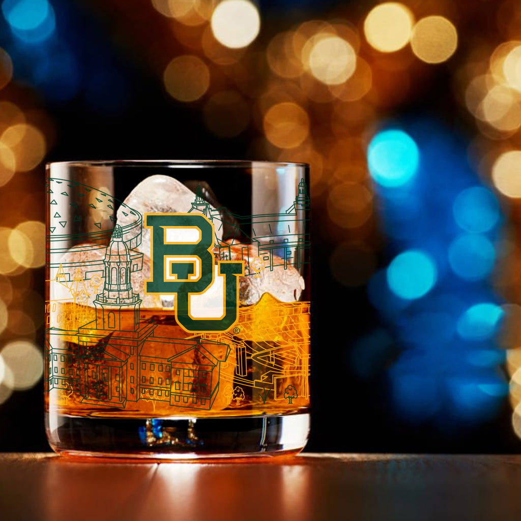 Set of 4 Baylor Bears Campus Line Art 14oz Rocks Glasses