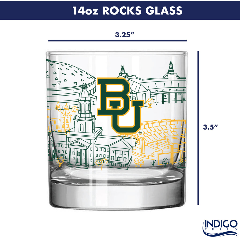 Set of 4 Baylor Bears Campus Line Art 14oz Rocks Glasses