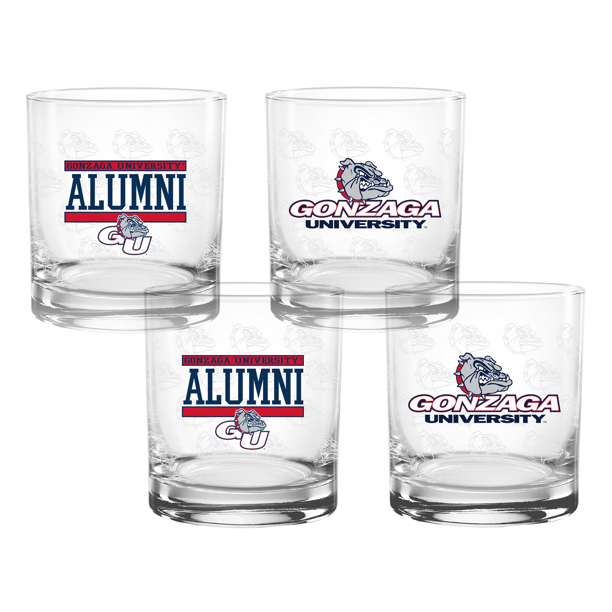 Set of 4 Gonzaga Bulldogs 14oz Alumni Rocks Glasses