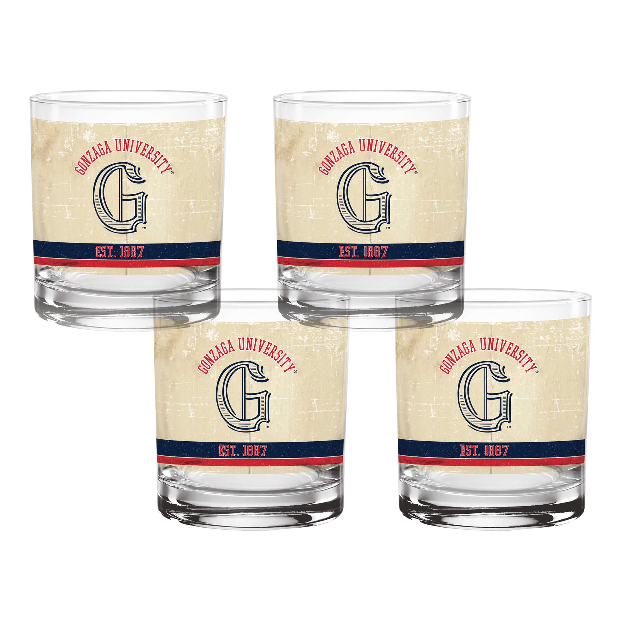 Set of 4 Gonzaga Bulldogs College Vault Tan Retro 14oz Rocks Glasses