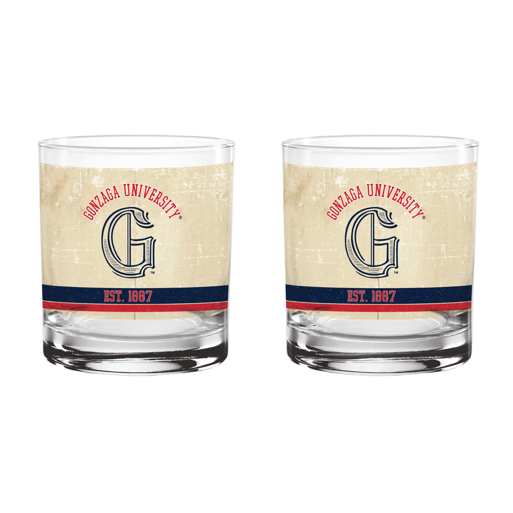 Gonzaga Bulldogs Set of 2 College Vault Tan Retro 14oz Rocks Glasses