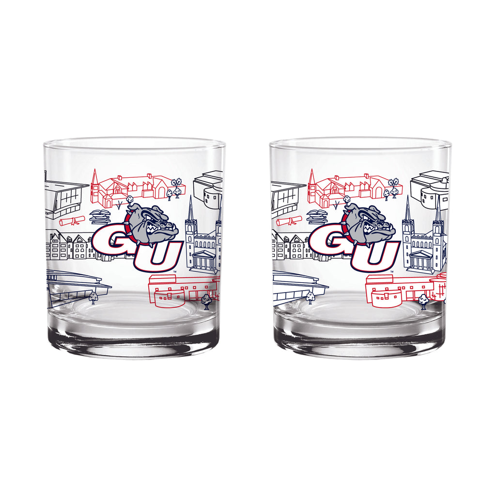 Set of 2 Gonzaga Bulldogs Campus Line Art 14oz Rocks Glasses