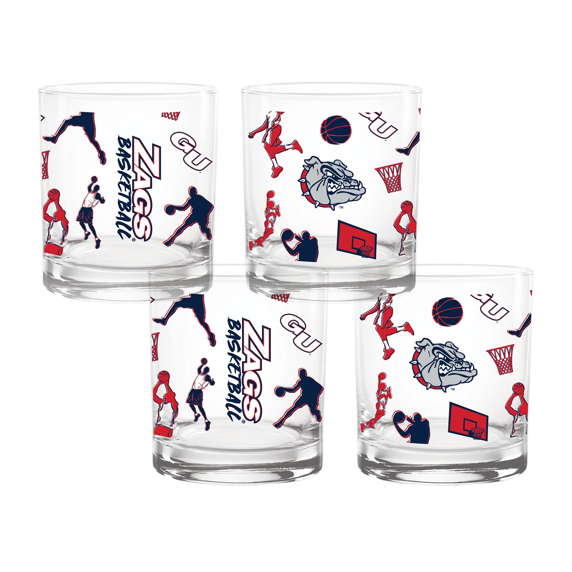 Set of 4 Gonzaga Bulldogs Basketball Sketch 14oz Rocks Glasses