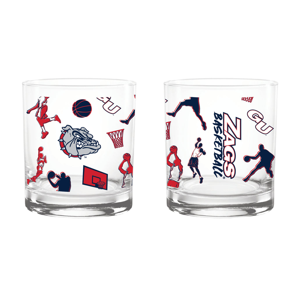 Set of 2 Gonzaga Bulldogs Basketball Sketch 14oz Rocks Glasses