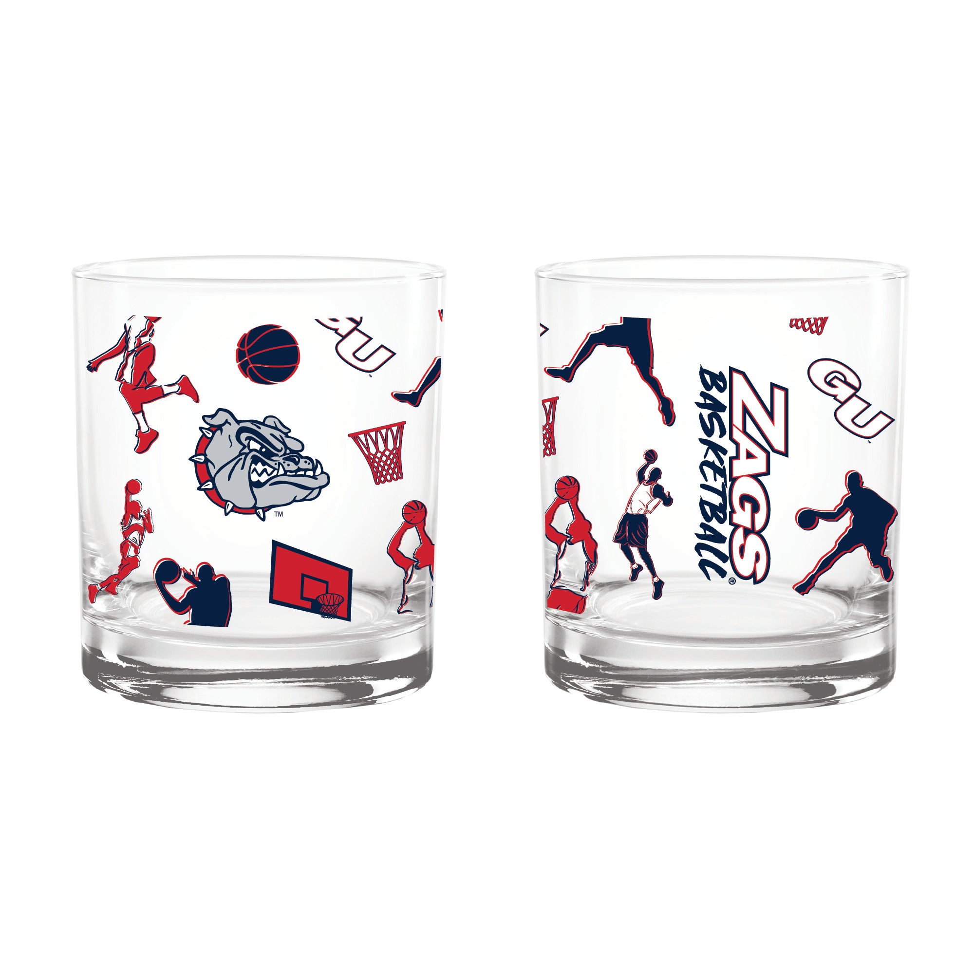 Set of 2 Gonzaga Bulldogs Basketball Sketch 14oz Rocks Glasses