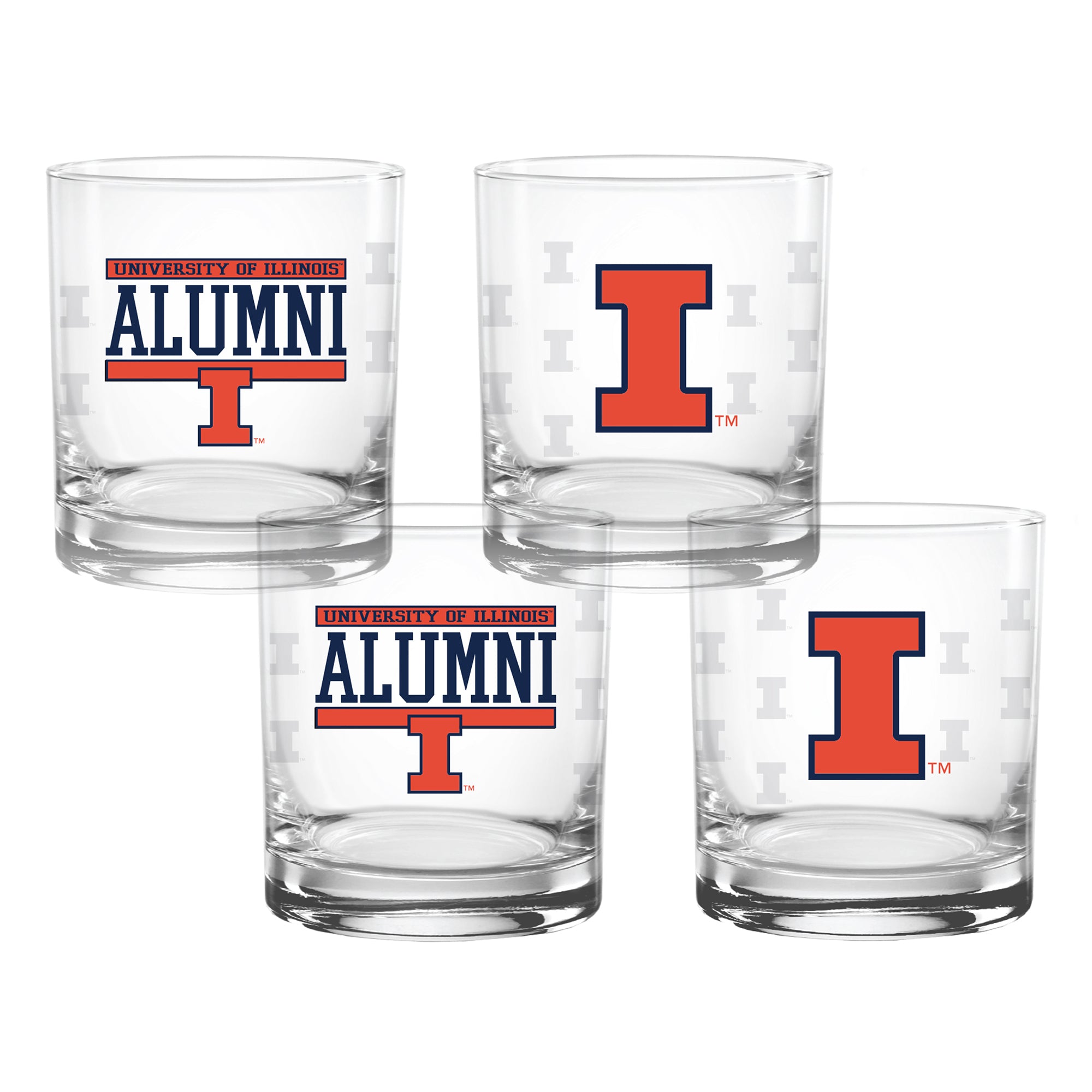 Set of 4 Illinois Fighting Illini 14oz Alumni Rocks Glasses