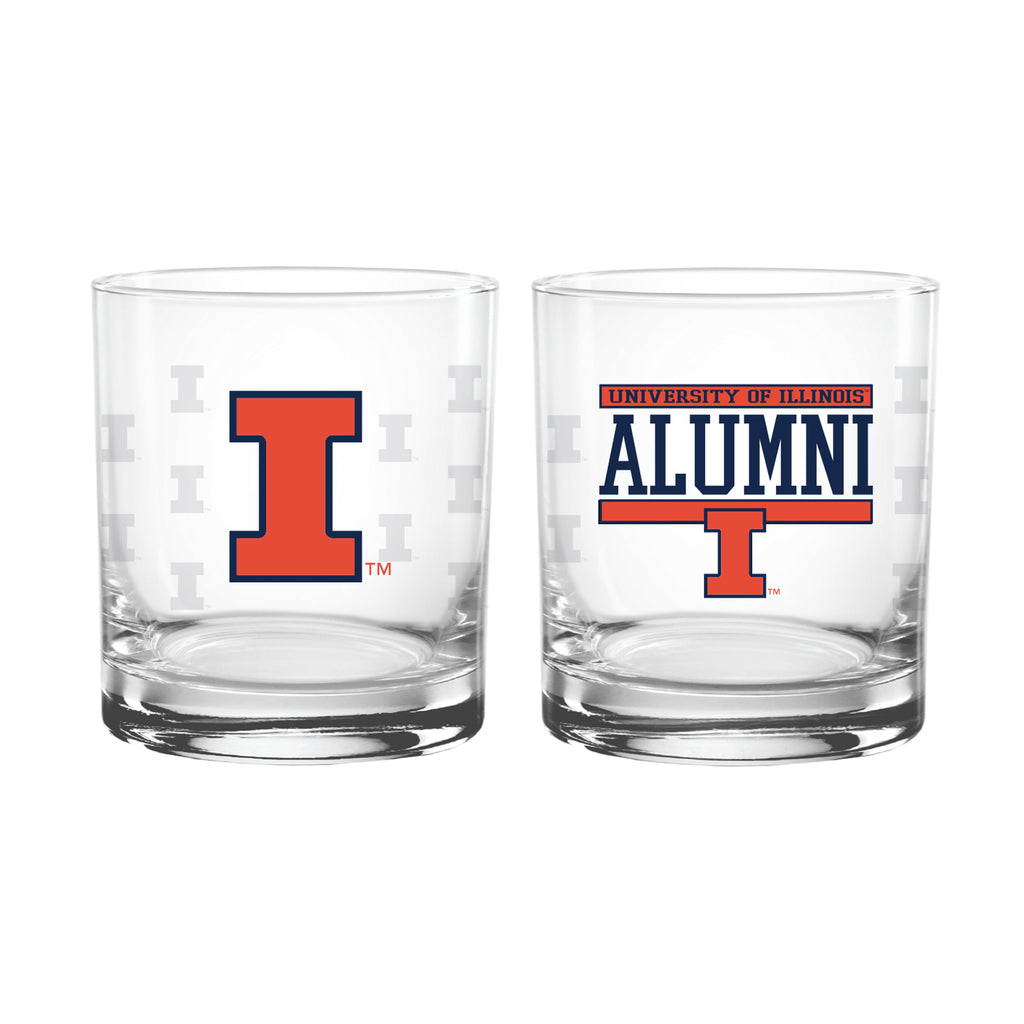 Set of 2 Illinois Fighting Illini 14oz Alumni Rocks Glasses