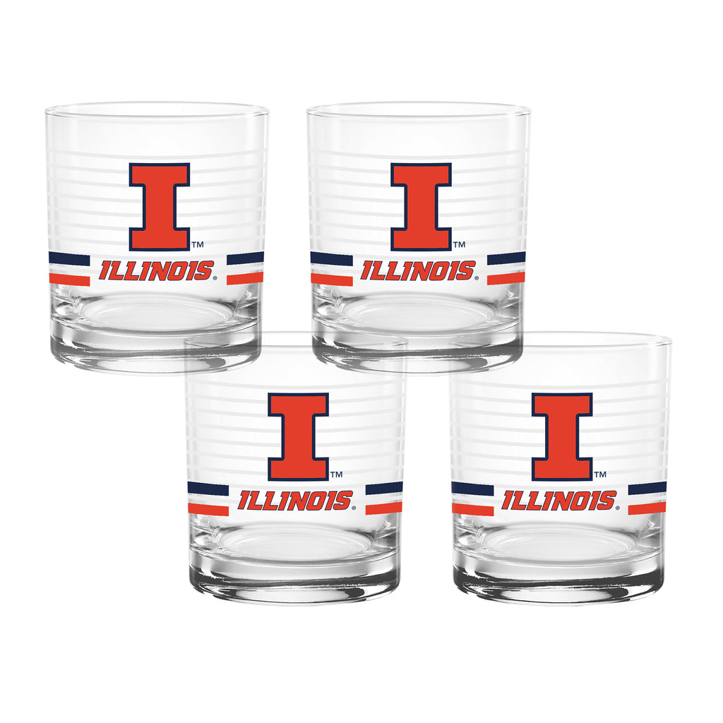 Set of 4 Illinois Fighting Illini 14oz Ring Rocks Glasses