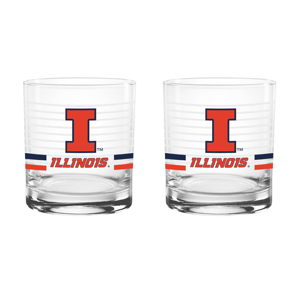 Set of 2 Illinois Fighting Illini 14oz Ring Rocks Glasses