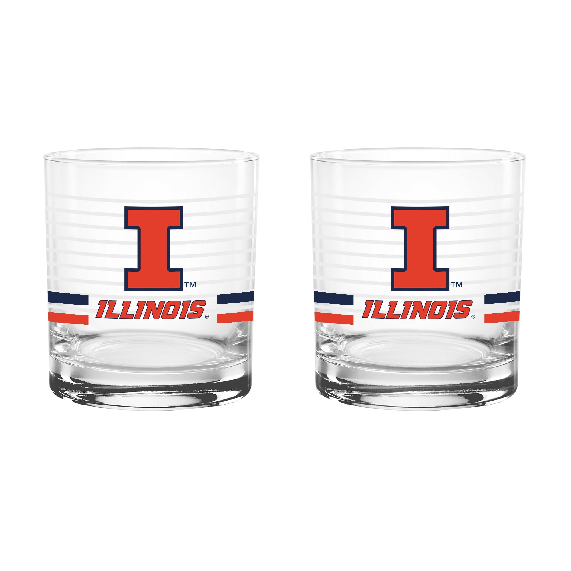 Set of 2 Illinois Fighting Illini 14oz Ring Rocks Glasses