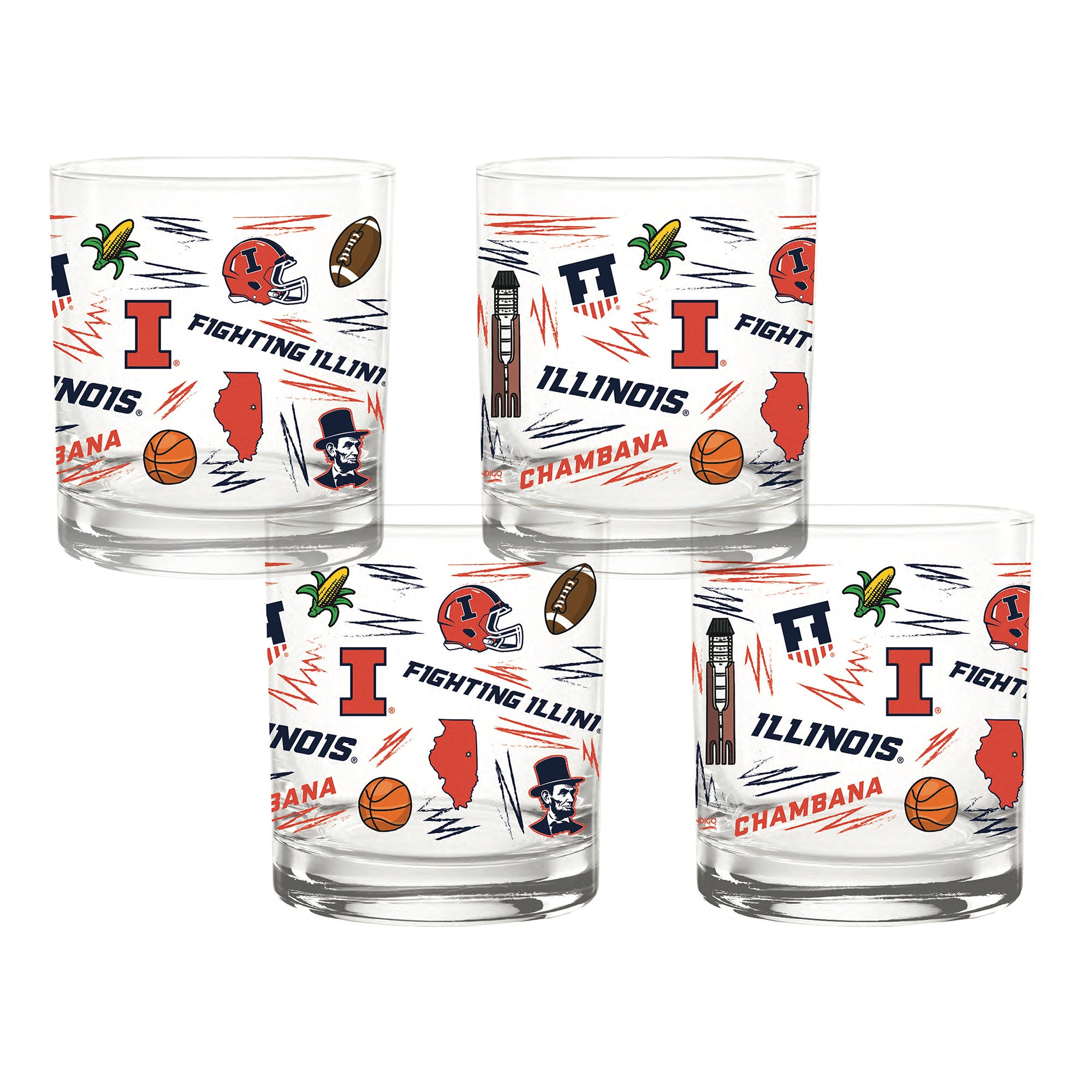 Set of 4 Illinois Fighting Illini 14oz Local Rocks Glasses