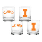 Set of 4 Illinois Fighting Illini College Vault Sketch 14oz Rocks Glasses