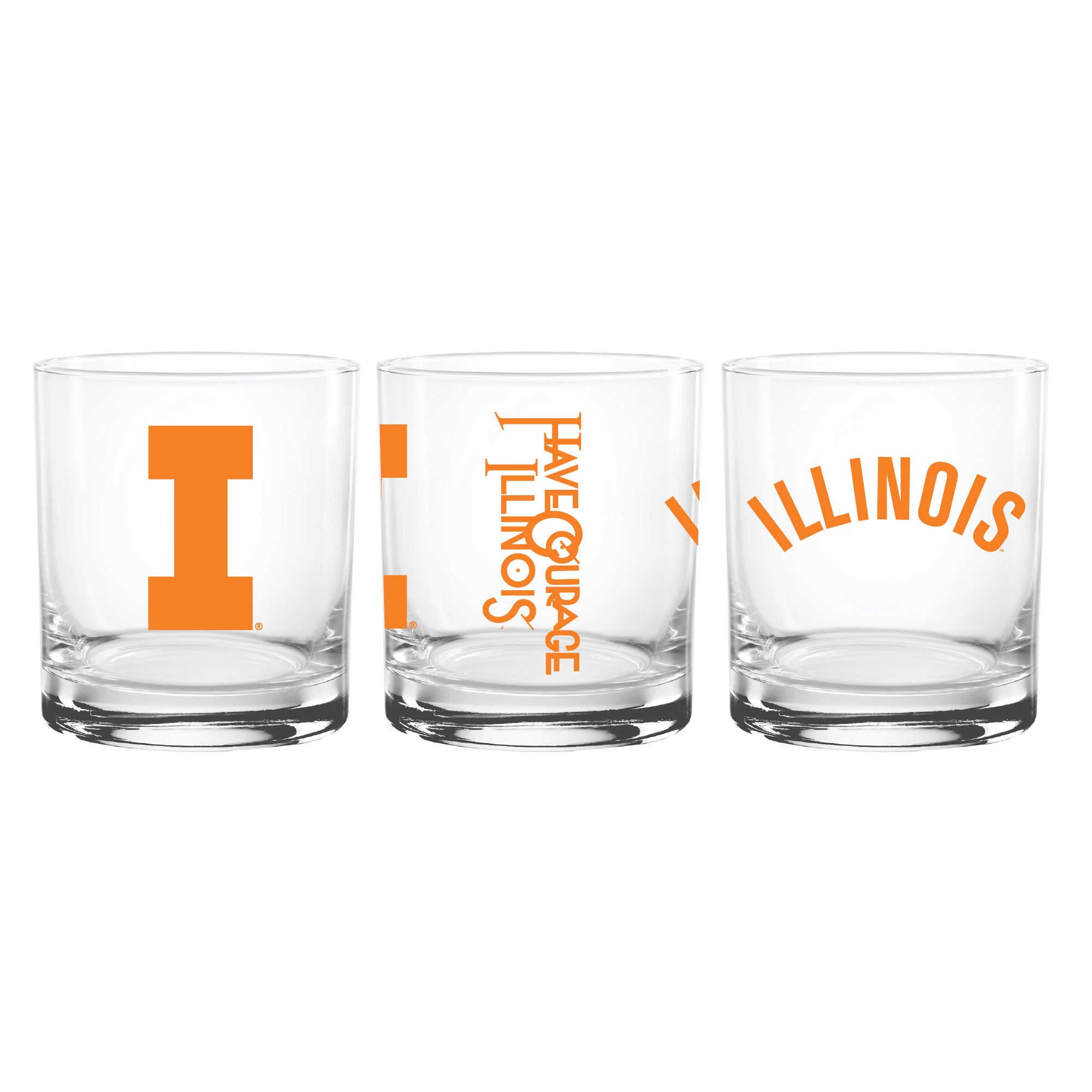 Set of 2 Illinois Fighting Illini College Vault Sketch 14oz Rocks Glasses