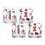 Set of 4 Illinois Fighting Illini Basketball Sketch 14oz Rocks Glasses
