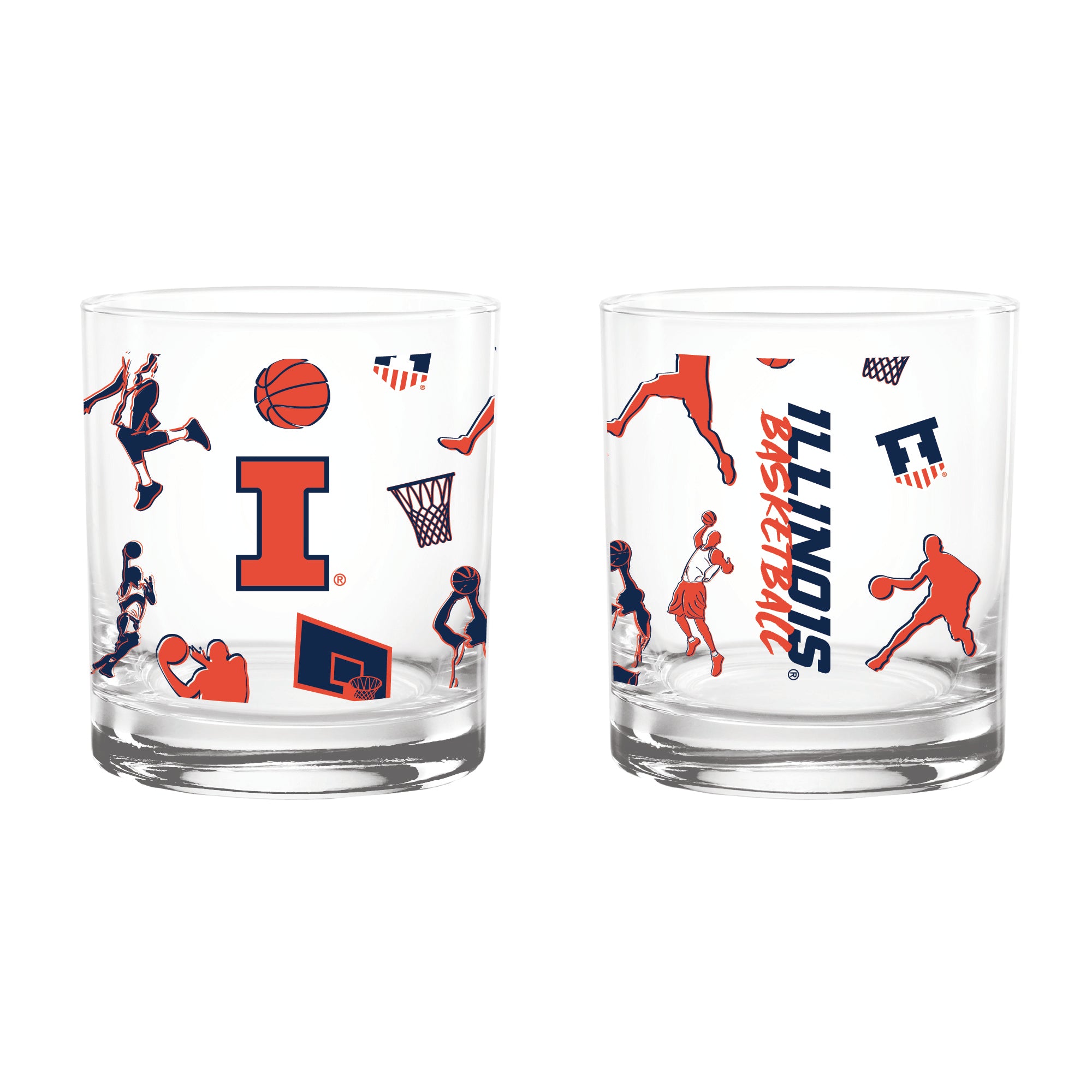 Set of 2 Illinois Fighting Illini Basketball Sketch 14oz Rocks Glasses
