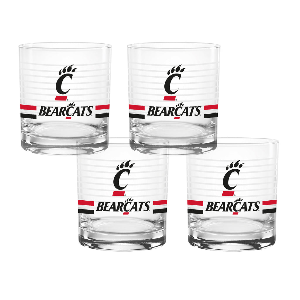 Set of 4 Cincinnati Bearcats 14oz Ring Rocks Glasses
