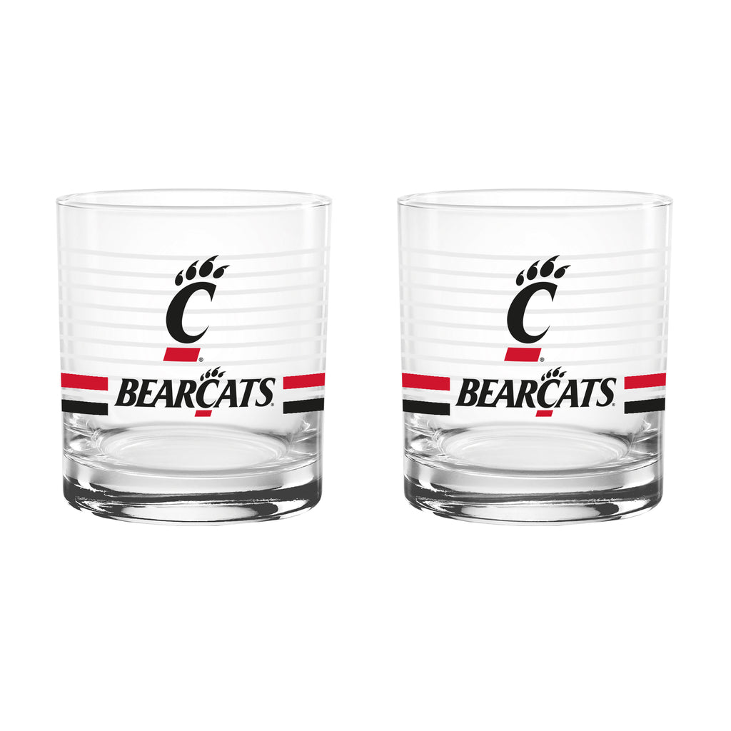 Set of 2 Cincinnati Bearcats 14oz Ring Rocks Glasses