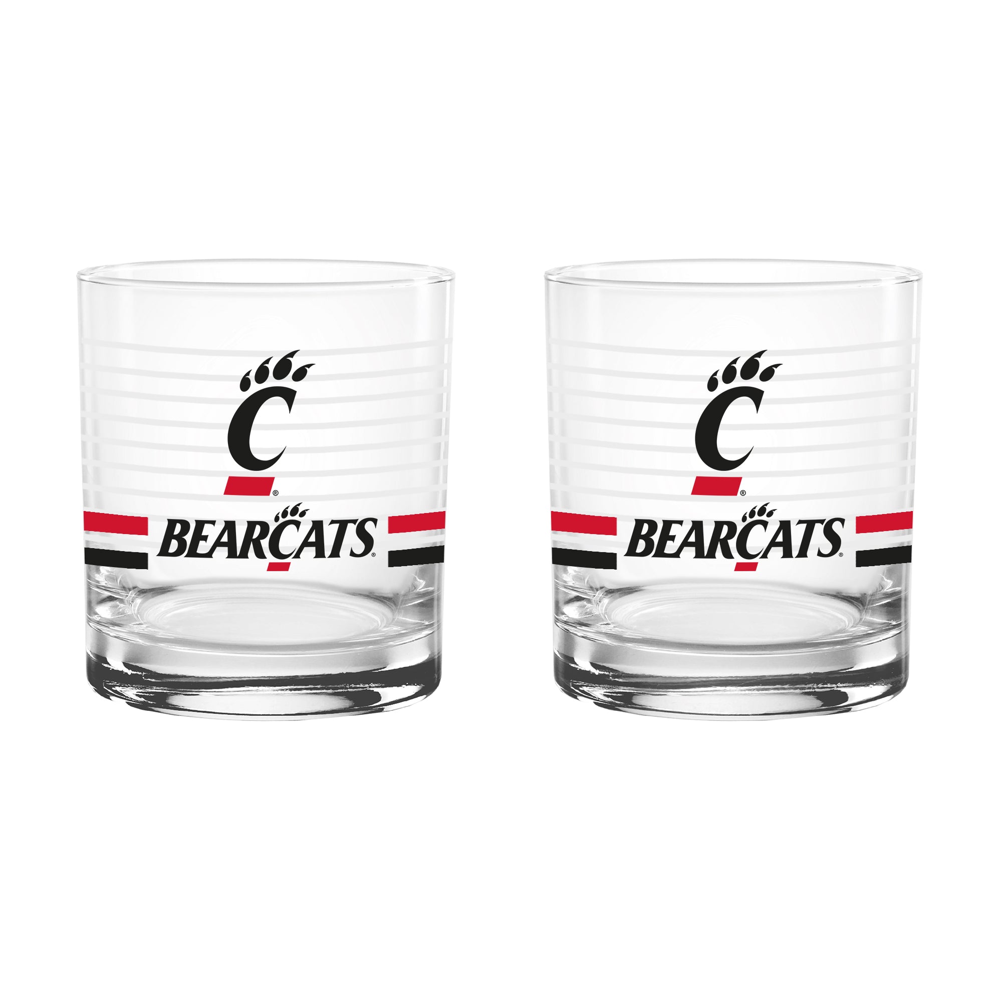 Set of 2 Cincinnati Bearcats 14oz Ring Rocks Glasses