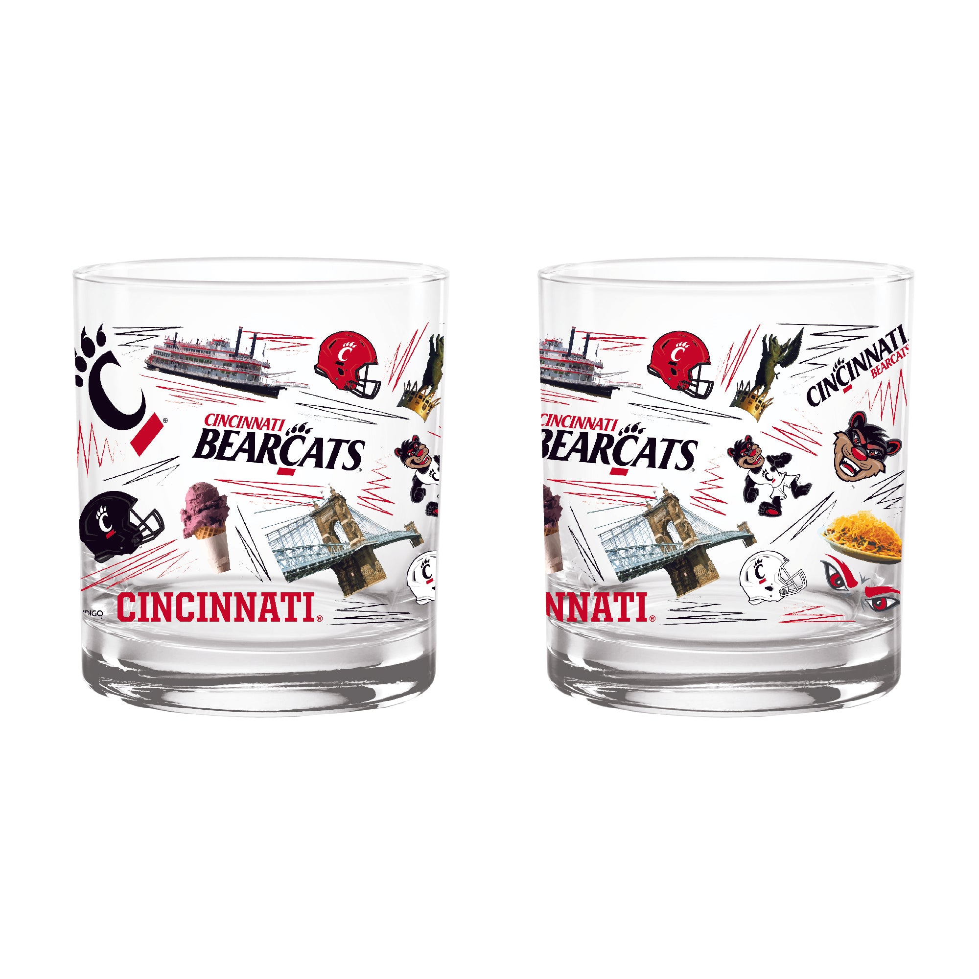 Set of 2 Cincinnati Bearcats 14oz Local Rocks Glasses