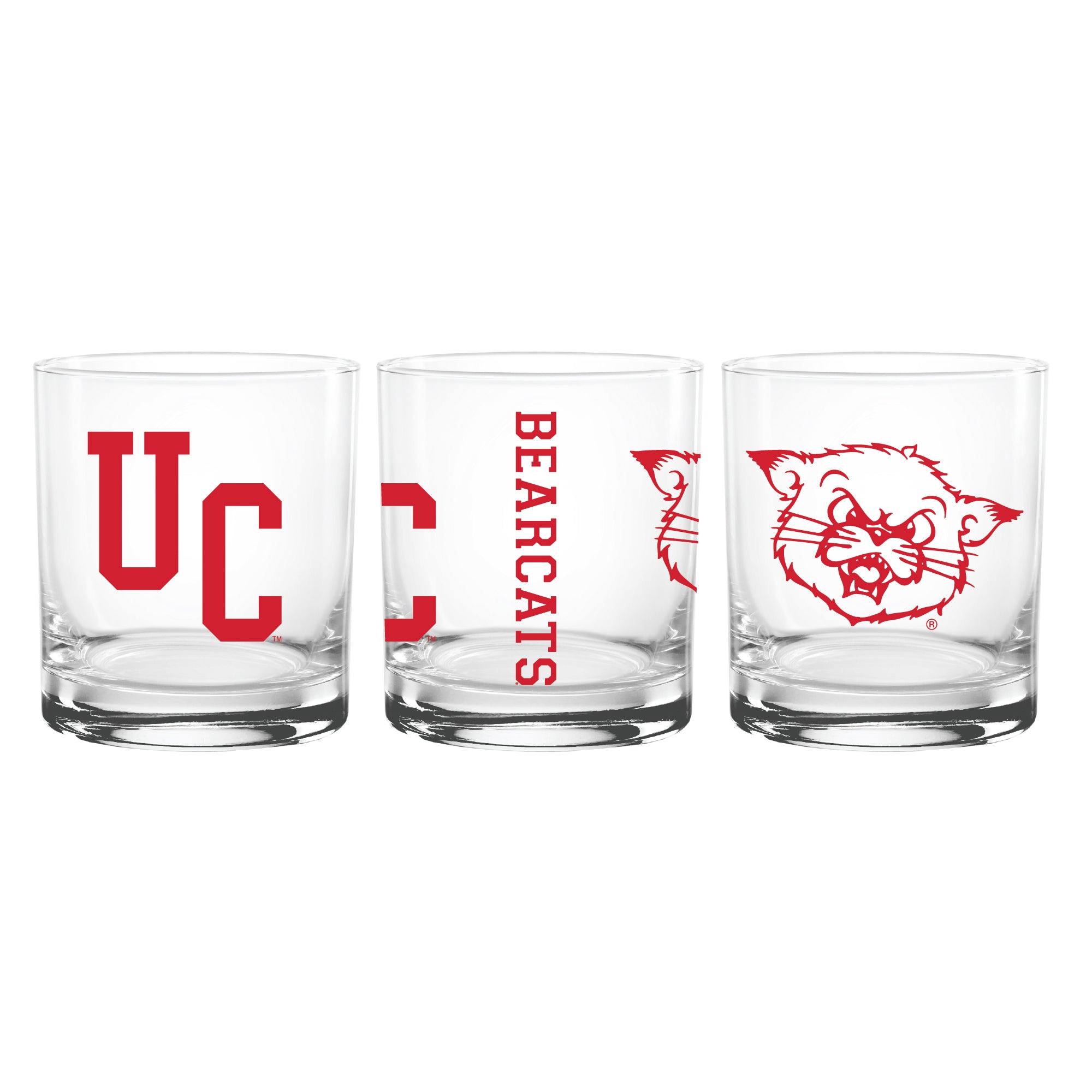 Set of 2 Cincinnati Bearcats College Vault Sketch 14oz Rocks Glasses